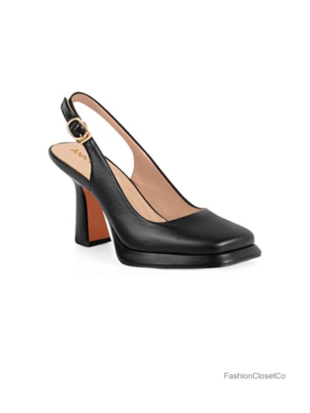 Women's Platform Slingback Heels Square Toe Chunky Pump Faux Leather